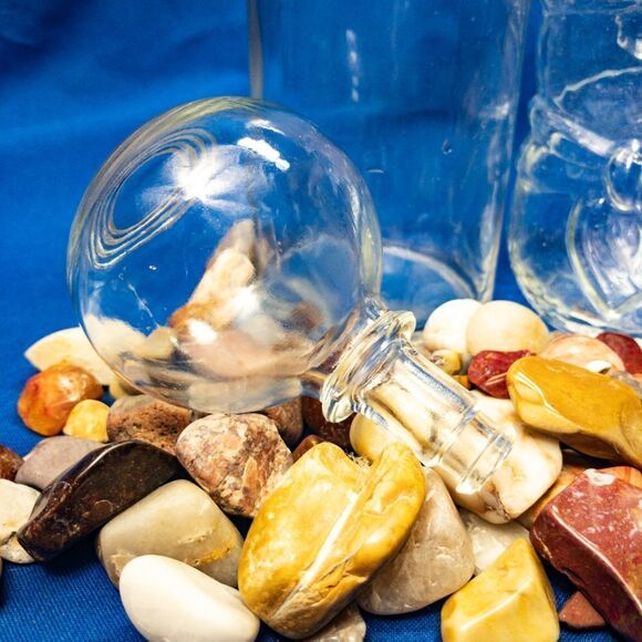 VTG Glass Bottle, Knob Stopper, & Snowman Full of Cool Rocks - Picture 10 of 10